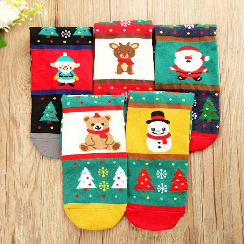 Winter Crew Christmas Funny Cotton Socks Harujuku Cute Santa Snowman Funny Female Art socks Christmas Gift Happy Cotton Socks