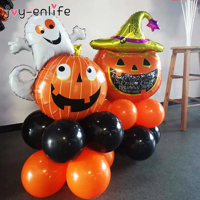10pcs/set Halloween Pumpkin Ghost Witch Bat Foil Balloons Set Halloween Party Decoration Hallowmas Black Orange Ballon Supplies