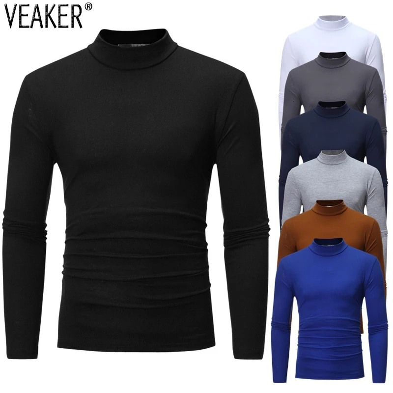 2020 Autumn New Men's Slim Fit Turtleneck T Shirts Male Solid Color Long Sleeve T Shirts Men casual High neck tshirt Tops M-3XL