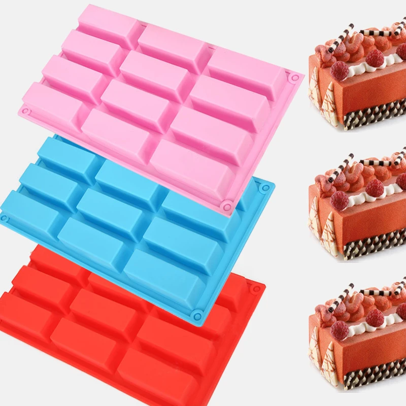 12 Holes Cake Fondant Chocolate Soap Mould Rectangle Shaped Silicone Mold Biscuit Cookie Baking Pan Kitchen Bakeware Accessories