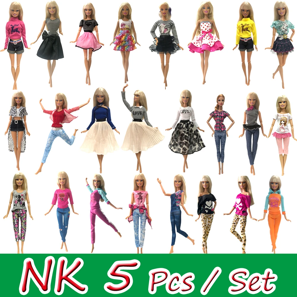 NK 3 Pcs 5 Pcs./Set Doll Fashion Outfits Daily Wear Casual Dress Shirt Skirt Dollhouse Clothes for Barbie Doll Accessories 5G JJ