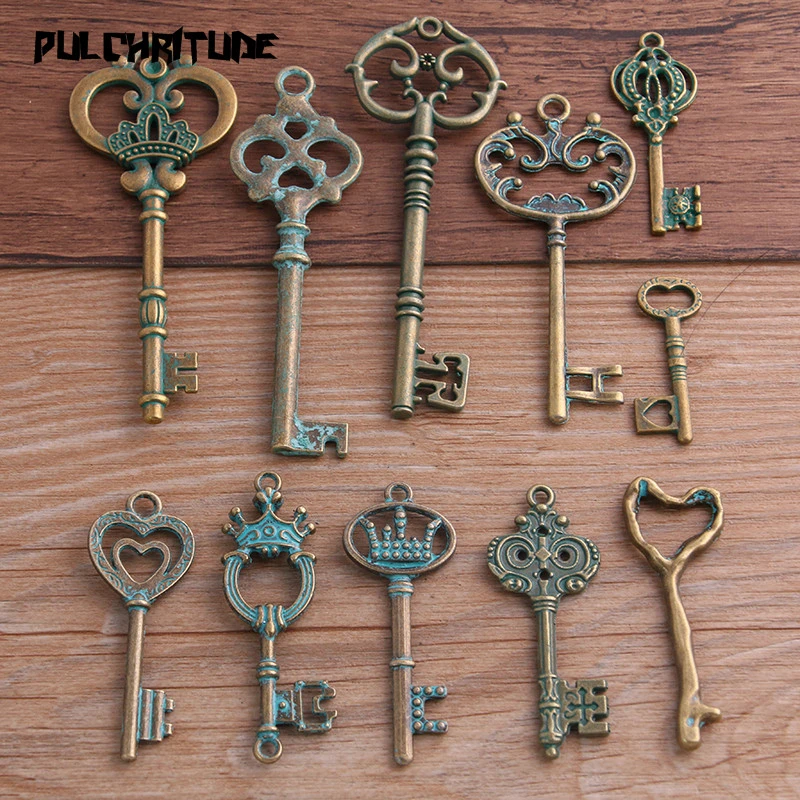 11 styles 2-11pcs Mix Green Bronze Metal Zinc Alloy Key Charms Fit Jewelry Medical Plant Pendant Charms Makings