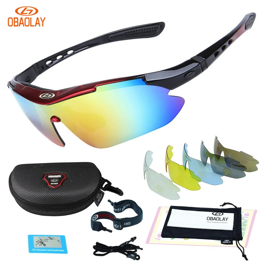 OBAOLAY Polarized UV400 Cycling Sunglasses Bicycle Bike Eyewear Goggle Riding Outdoor Sports Fishing Glasses 5 Lens Men Women