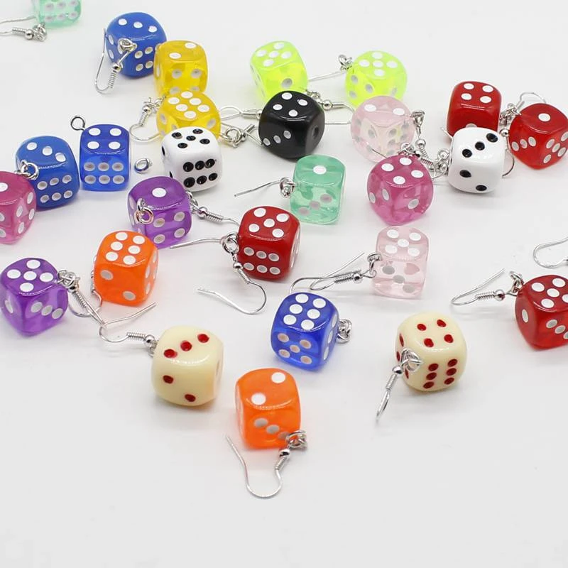 Fun 3D Dice Pendant Earring Tassel Casino Women Candy Color Personality Fun Jewelry Gift