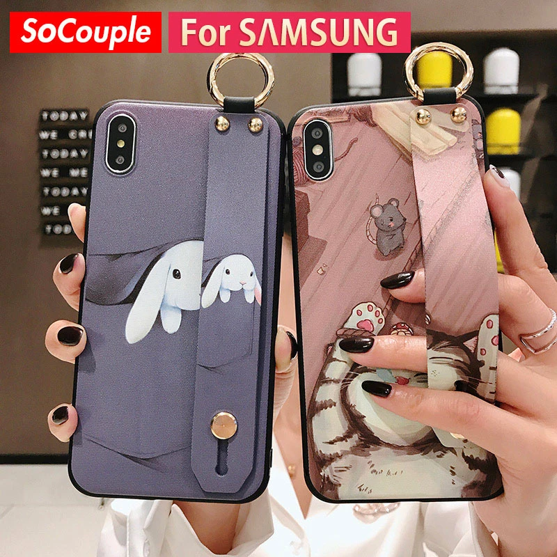 SoCouple Wrist Strap Case For Samsung Galaxy A51 A71 50 52 A70 72 20 30s 21s 32 Note S9 S10 Plus S20 S21 Ultra Phone Holder Case