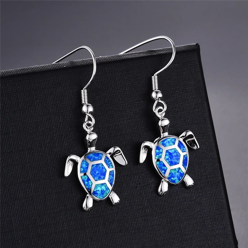 Fashion Women Earrings 2021 Fashion Blue Imitation Opal Drop Earrings Cute Turtle Animal Earrings Female Wedding Jewelry Gift