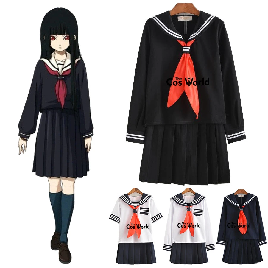 S-5XL Jigoku Shoujo Enma Ai Summer Sailor Suit School Uniform Students Cloth Tops Skirts Anime Cosplay Costumes