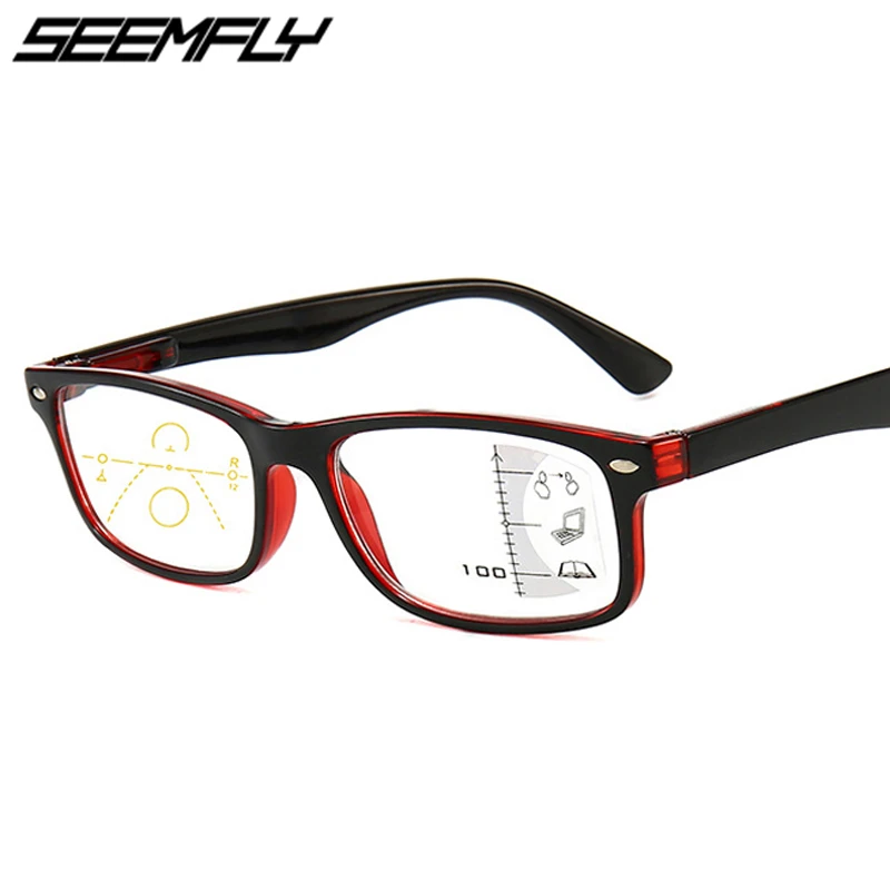 Seemfly Progressive Multifocal Reading Glasses Men Women Square Anti Blue Light Eyeglasses Near Far Sight Diopter 1.0 1.5 2.0