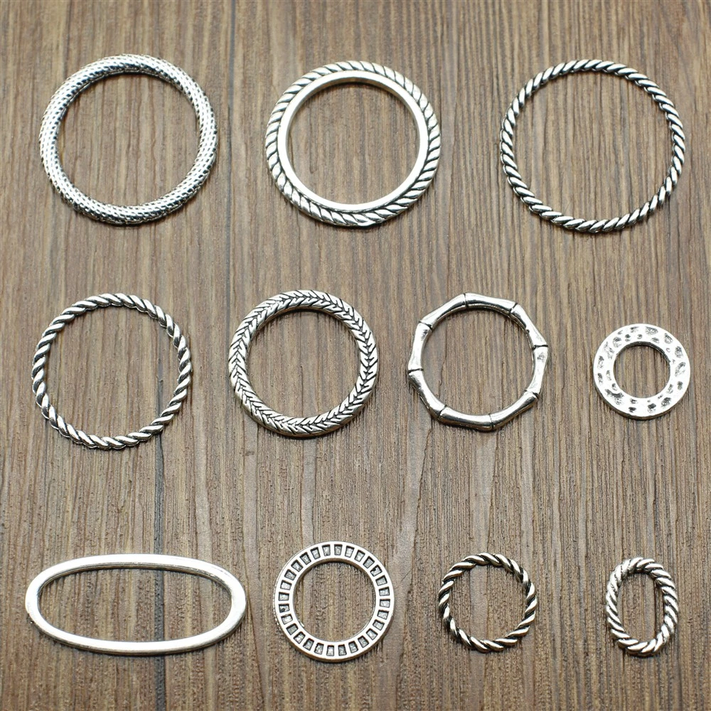 20pcs Charms Round & Oval Loops Connector DIY Jewelry Findings For Jewelry Making Accessories Antique Silver Color
