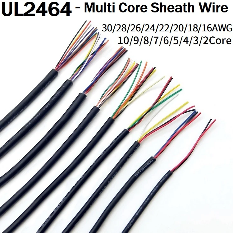 2/5/10M Sheathed Wire Cable 28 26 24 22 20 18 16 AWG Copper Signal Cable 2 3 4 5 6 7 8 10 Core Soft Electronic Audio Wire UL2464