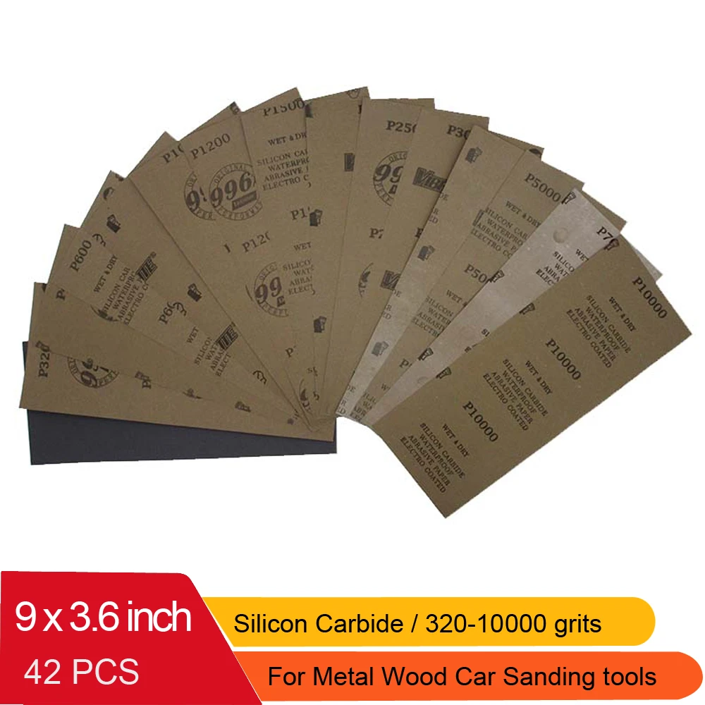 42 Pcs Waterproof Sandpaper 320 to 10000 Grit, 9