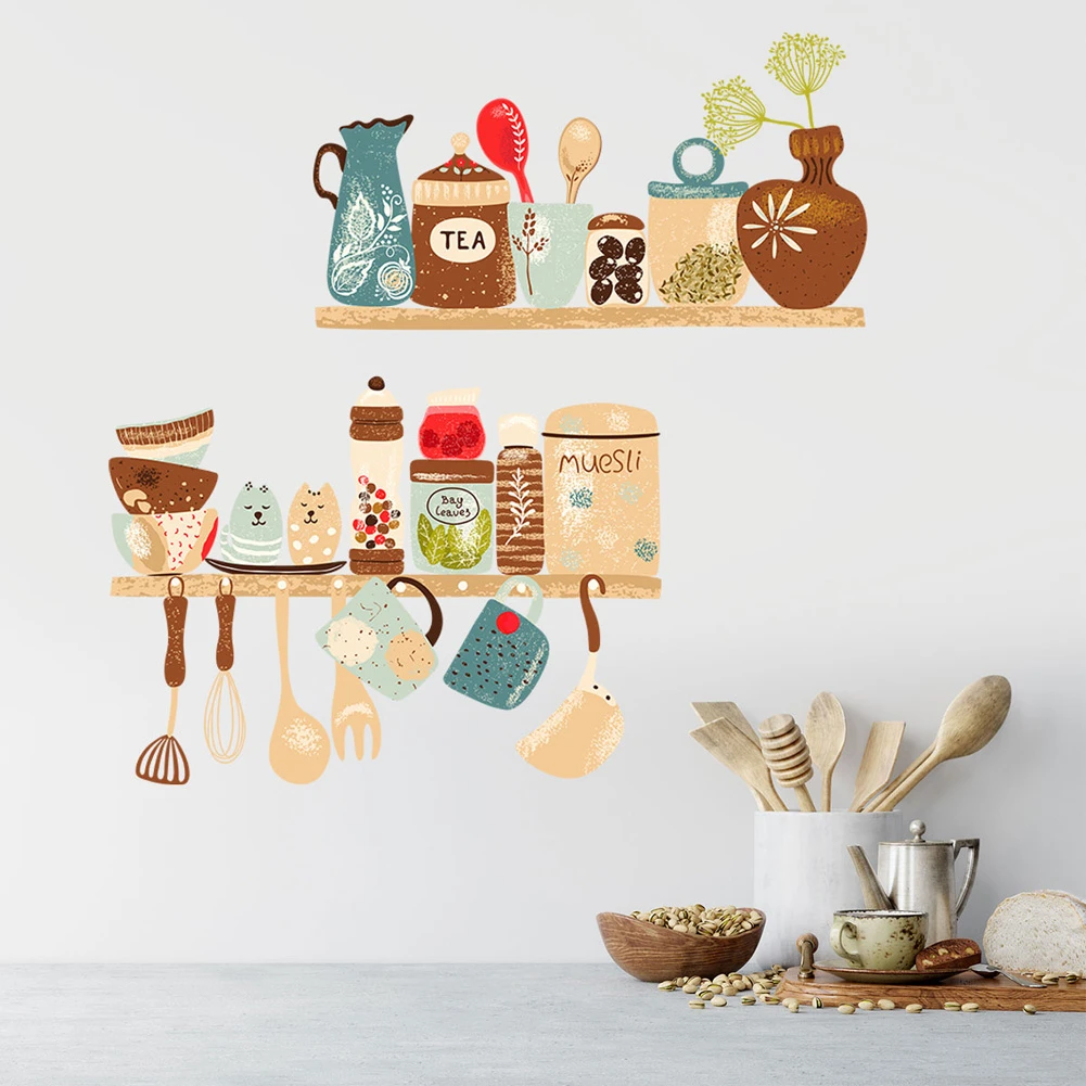 Creative kitchen supplies pattern Wall Sticker Restaurant kitchen shelf decoration wallpaper Mural home decor Removable stickers