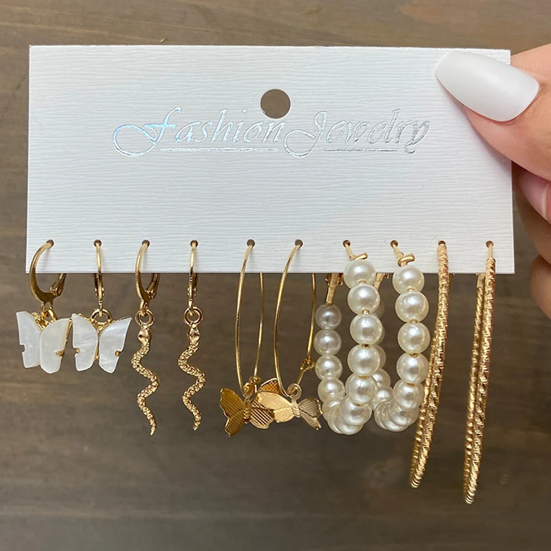 Fashion Vintage Butterfly Earring Set For Women Girls elephant Snake Heart Jewelry 2021 Circle Pearl Long Dangle Earrings