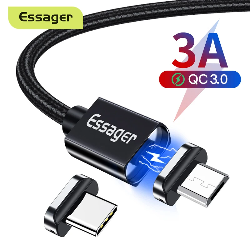 Essager 3A Magnetic USB Type C Cable For Samsung S20 Xiaomi mi Magnet Fast Charging Charger Micro USB Mobile Phone Cable Cord