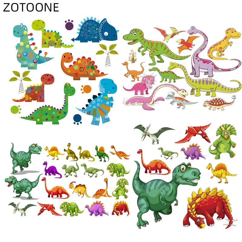 ZOTOONE Cartoon Dinosaur Set Patch Iron on Big Size Stickers DIY Heat Transfers Patches for Clothing Vinyl Appliques for Kids F