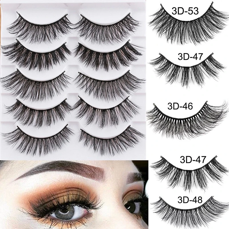 5Pairs 3D Faux Mink Hair False Eyelashes Extension Wispy Fluffy Think Lashes Makeup Extension Tools