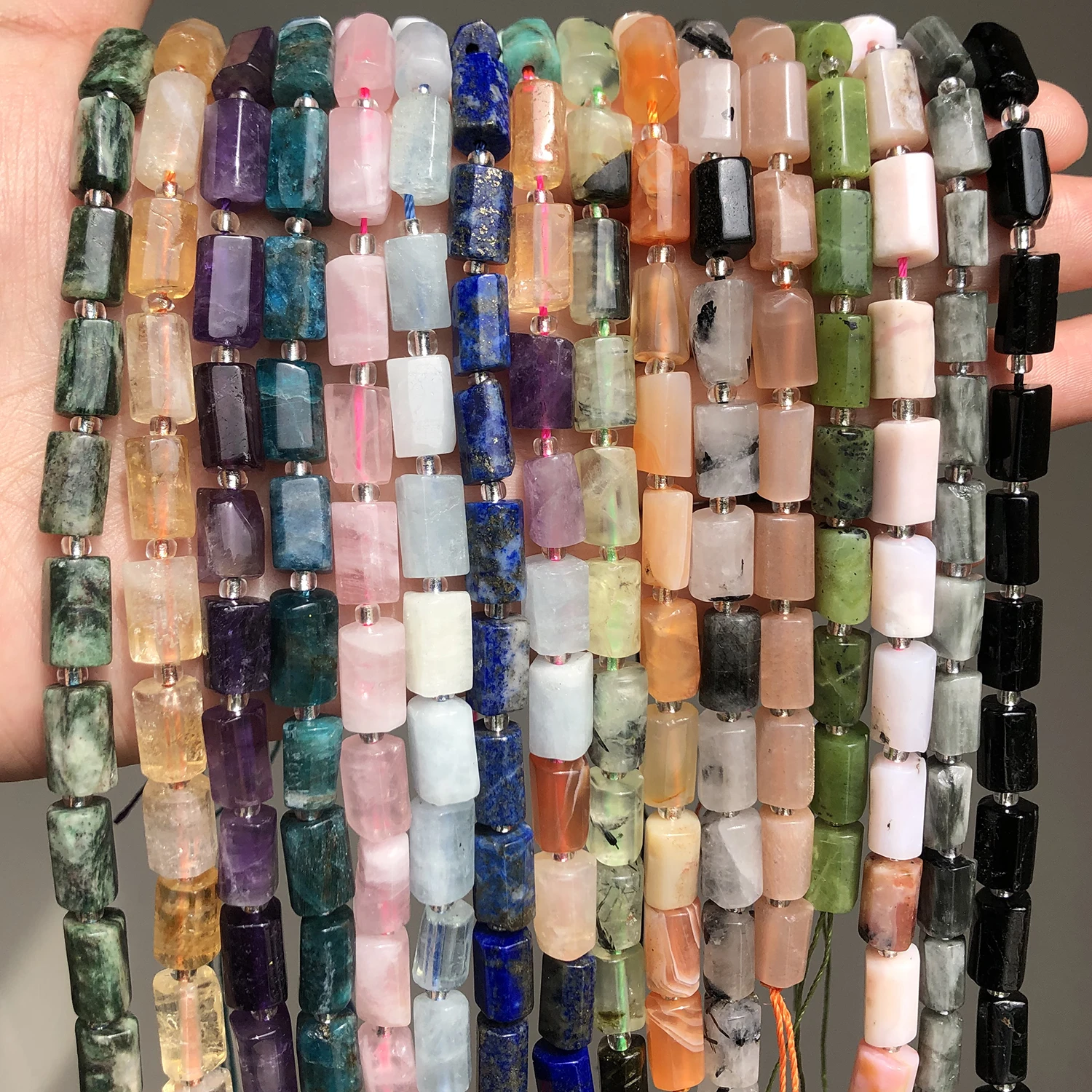 Natural Emeralds Agates Apatite Stone Beads Cylinder Shape Loose Beads for Jewelry Making DIY Charms Bracelet Accessories 7.5''