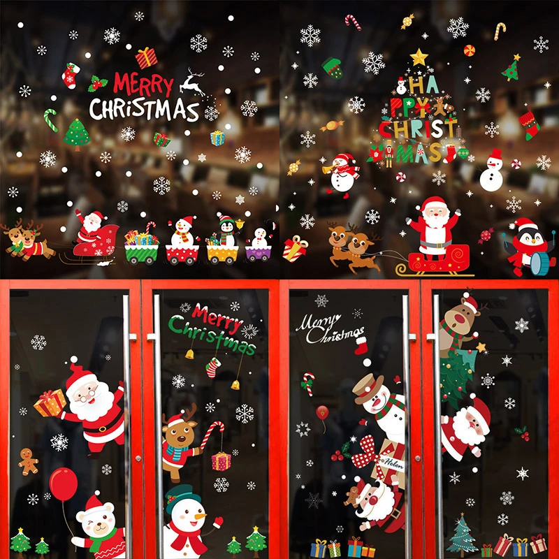 Merry Christmas Window Stickers Christmas Decorations for Home Xmas Wall Stickers Decals Decor Navidad 2022 New Year Stickers