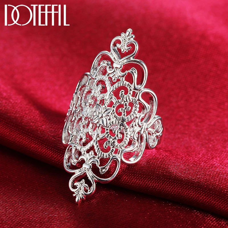 DOTEFFIL 925 Sterling Silver Pattern Hollow Ring For Women Fashion Wedding Engagement Party Gift Charm Jewelry