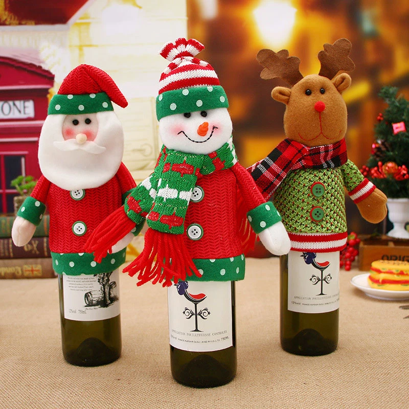 Christmas Decorations for Home Santa Claus Snowman Wine Bottle Dust Cover New Year 2021 Dinner Table Decor Noel 2020 Xmas Gift