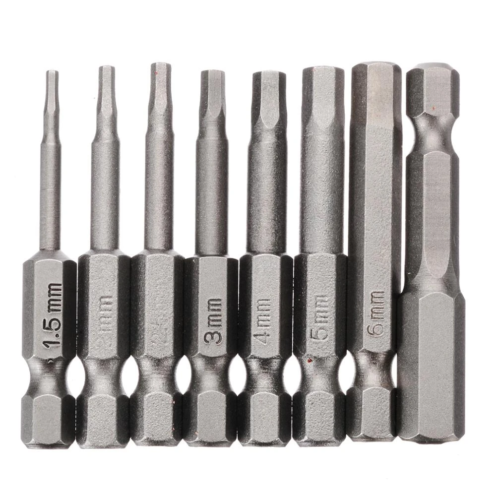 8pcs Magnetic Hexagon Screwdriver Bit S2 Steel 1/4 Inch Hex Shank  Screw Drivers Set 50mm Length H1.5-H8