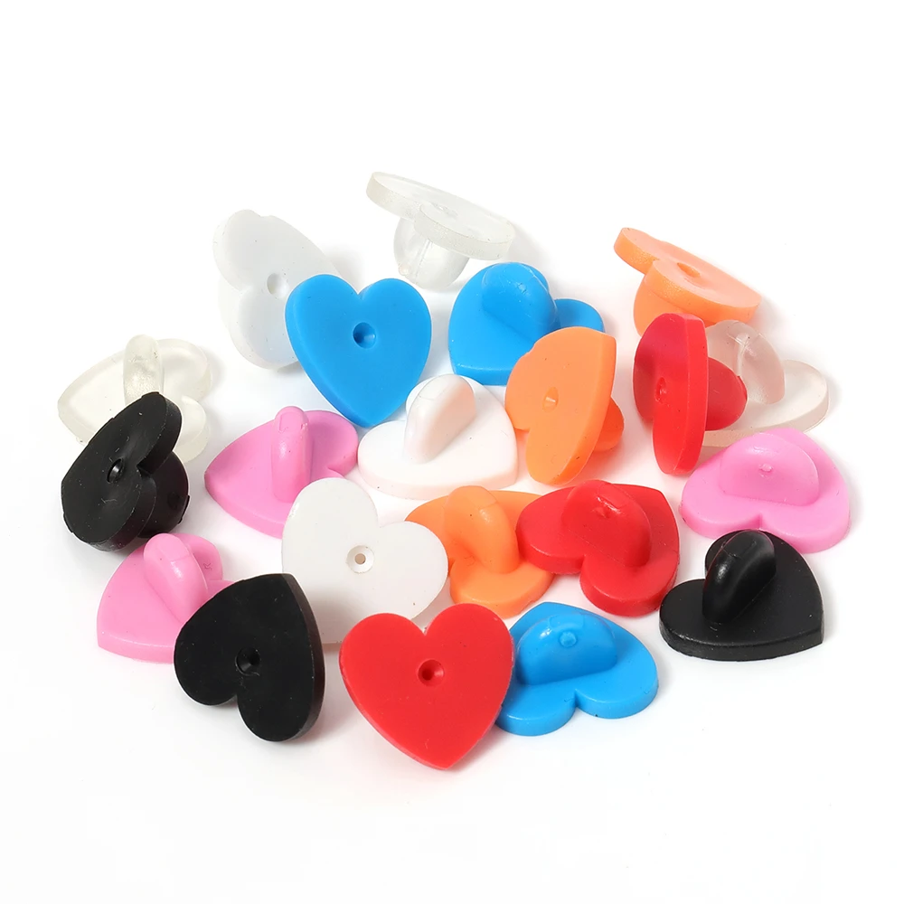 50pcs Rubber/Metal Pin Backs Heart Brooch Buckle Button Clasps DIY Collar Buckle Accessories for Women Jewelry Making Findings