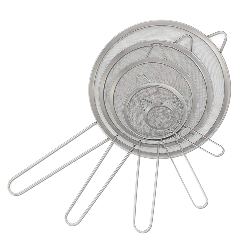 LMETJMA Stainless Steel Fine Mesh Strainers Oil Strainer Colanders with Long Wire Handles 3'', 5'', 6'', 8'', 9.5''  KC0072