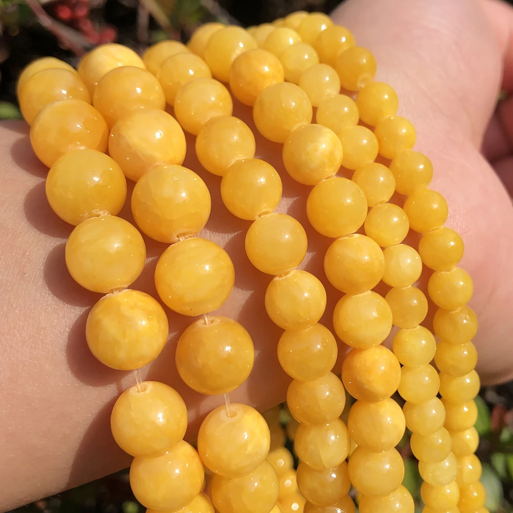 Natural Stone Dark Yellow Cloud Jades Beads Round Loose Bead For Jewelry Making 15