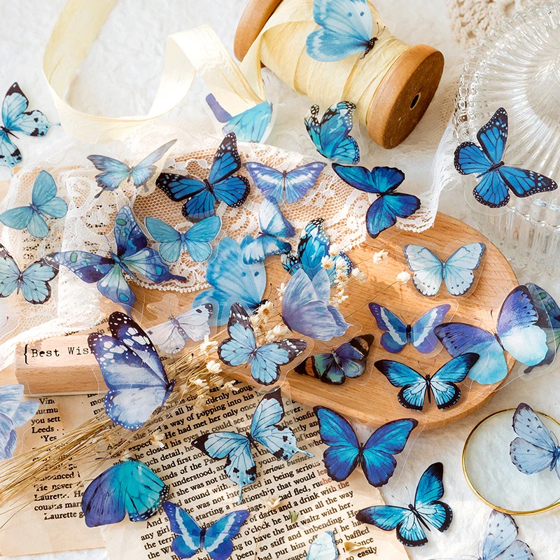 40 PCS Vintage Butterfly PET Stickers Butterflies Resin Decals for Scrapbook DIY Crafts Journal Laptops Stationery