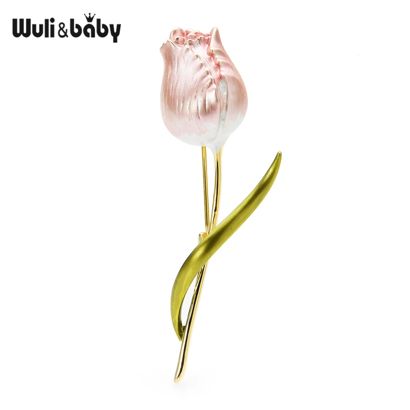 Wuli&baby New Enamel Tulip Brooches For Women Classic Flower Weddings Office Party Brooch Pins Gifts