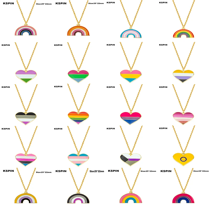 Transgender Rainbow Pansexual pride Genderqueer pride Asexual Pendant Necklace Rainbow Heart Necklace For Women Jewelry