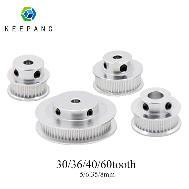 Kee Pang GT2 Timing Pulley 3D Printer pulley 30 36 40 60 Tooth Pulley Wheel Bore 5mm 8mm Aluminum Gear Teeth Width 6mm Part