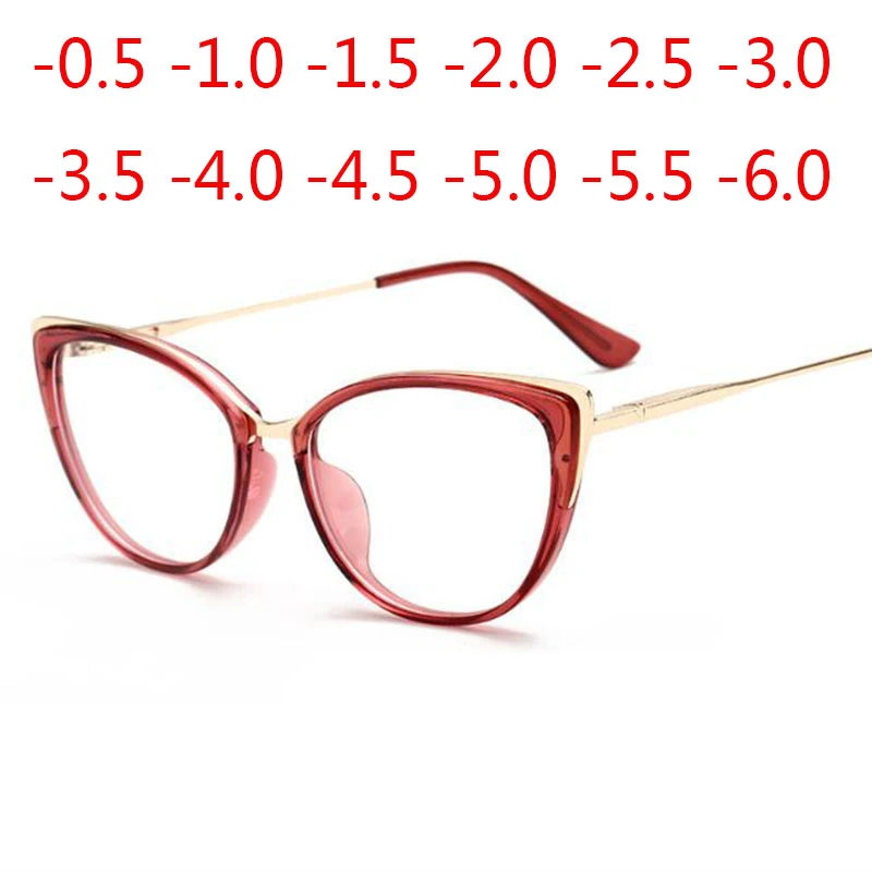Cat Eye  Spectacle Women Anti Blue Light Optical Eyewear Myopia Lens Glasses Diopter 0 -0.5 -0.75 -1.0 -2.0 -2.5 -3.0 To -6.0