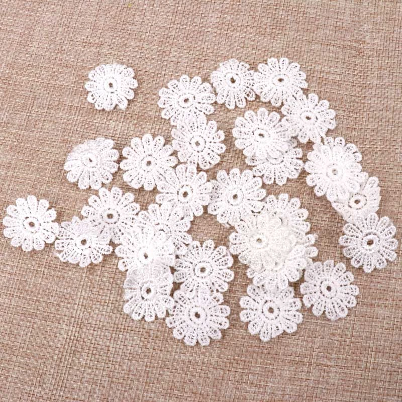 Wholesale100pcs/lot Flower Shape DIY white Lace Decorative Flower Piece Broderie Suisse Wedding Decoration 26mm