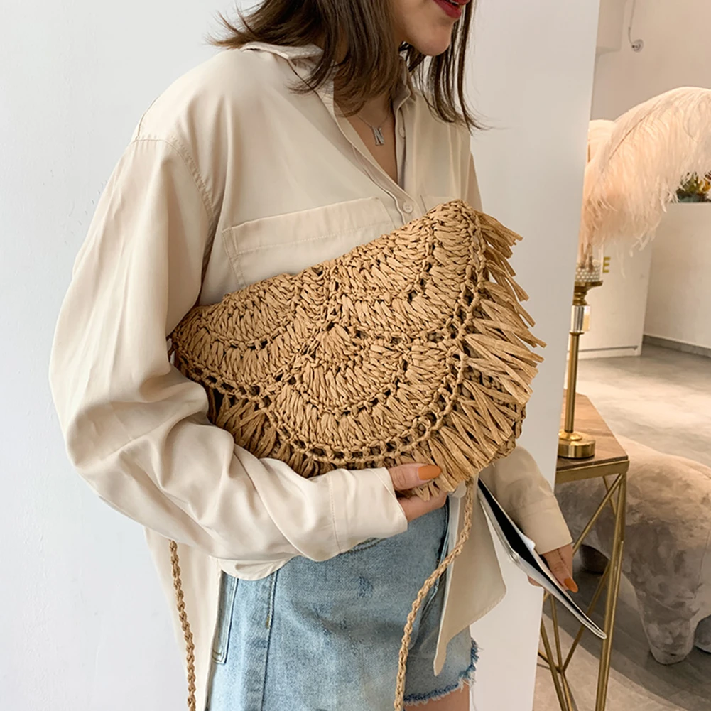 Summer Straw Bags For Women Handmade Tassel Beach Bags 2021 Raffia Rattan Woven Handbags Vacation Shoulder Crossbody Bags Clutch