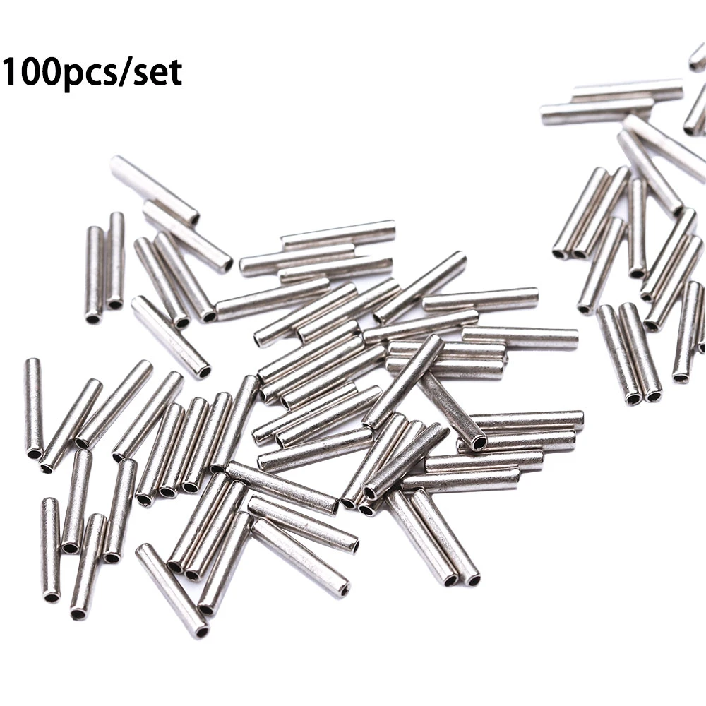 100pcs Round Copper Fishing Tube Fishing Wire Pipe Crimp Sleeves Connector Fishing Line Accessories Tool