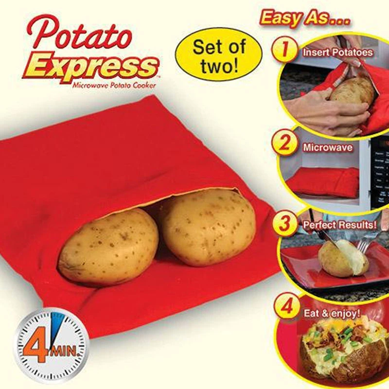 1PC NEW Red Washable Cooker Bag Baked Potato Microwave Cooking Potato Quick Fast baking bag
