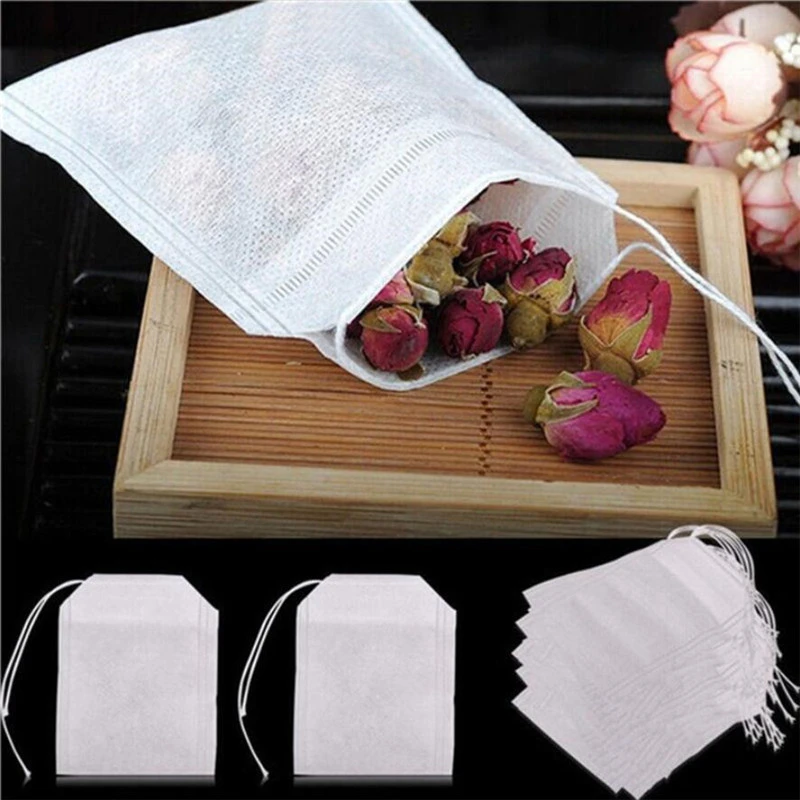 100 Pcs Disposable Tea Bags Filter Bags For Tea Infuser With String Heal Seal Food Grade Non-woven Fabric Spice Filters Teabags