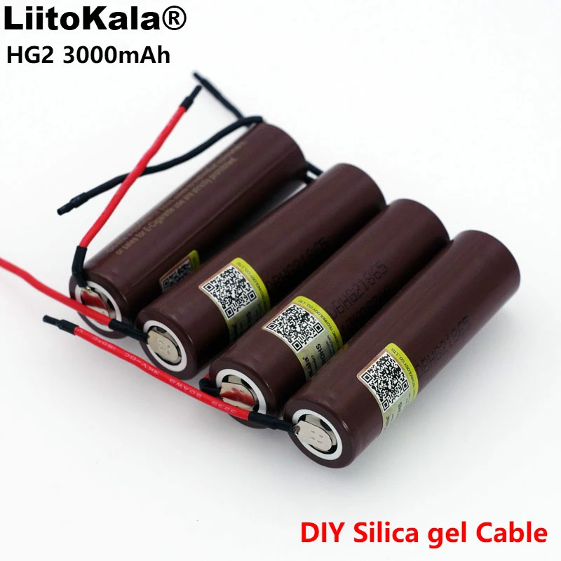Liitokala new HG2 18650 3000mAh battery 18650HG2 3.6V discharge 20A, dedicated batteries+DIY Silica gel Cable