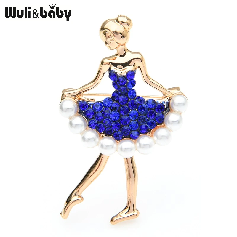 Wuli&baby Rhinestone Pearl Dress Dancing Girl Brooches Women Dancer Sports Brooch Pins Gifts