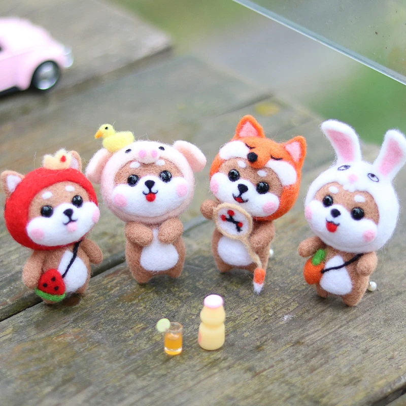 Non-Finished felt kit Watermelon Fox Head Rabbit Cute Animal wool needle felting Fashion Handmade DIY Doll Toy Material Package