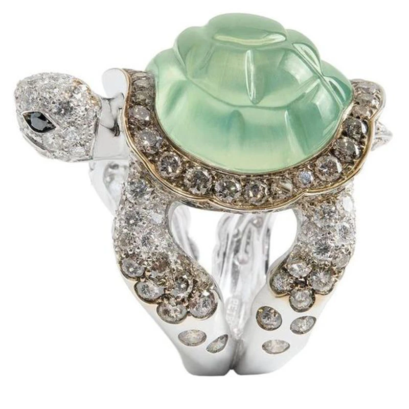 New Fashion Cute Turtle Rings Crawl Animal Green Turtle Shell Rhinestone Rings For Women Teen Girls Glamour Female Jewelry Gifts