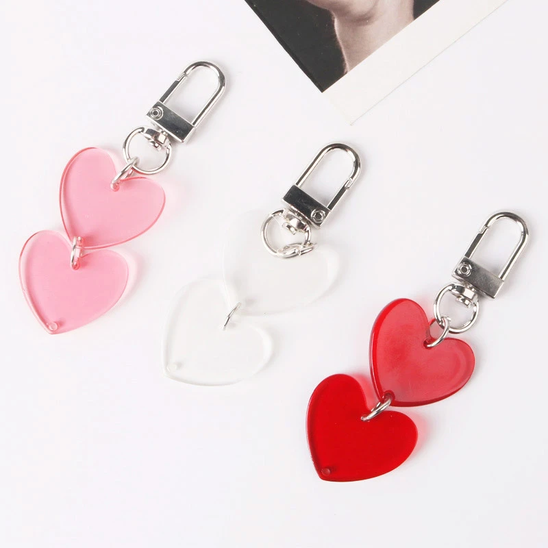 Fashion Transparent Heart Keychain For Women Charm Acrylic Key Chain Lover Car Bag Pendant Keyring Jewelry Gift