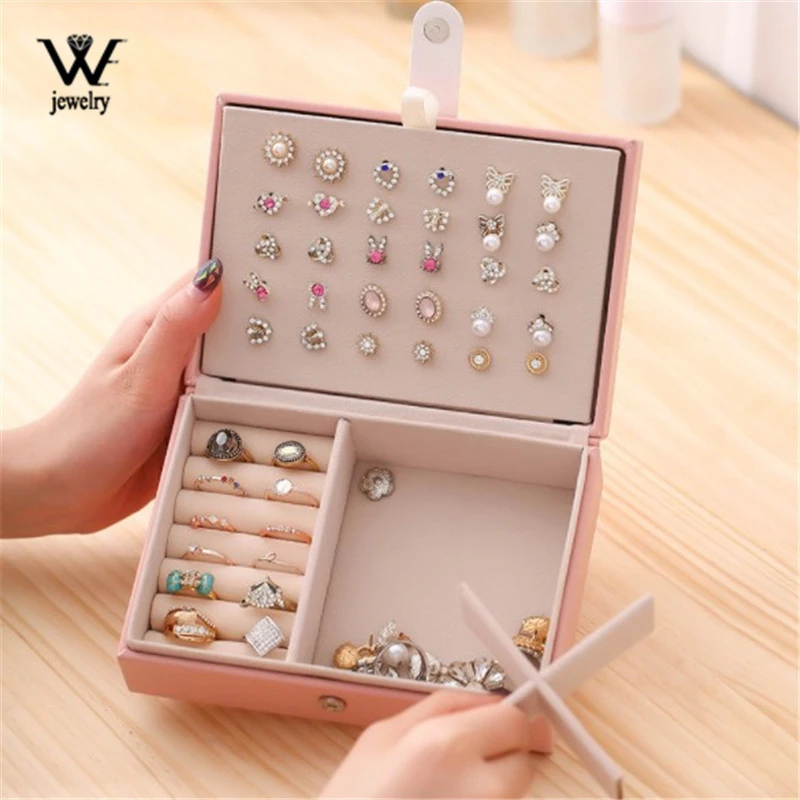 WE Lady PU Leather Universal Jewelry Organizer Display Travel Jewelry Case Boxes Portable Jewelry Box Button Leather Storage