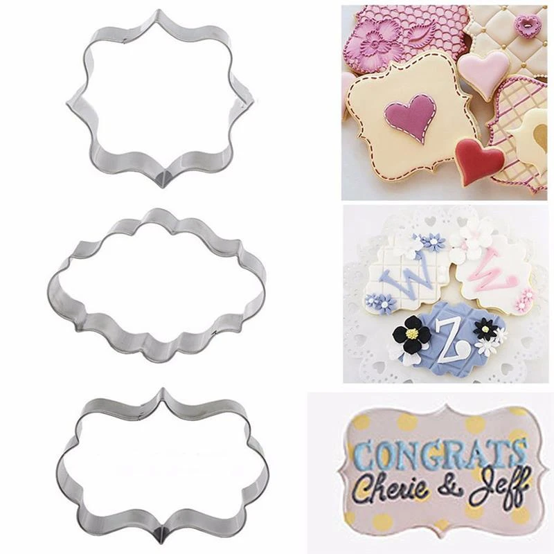 Sugar biscuit mold 3Pcs Plaque Cutter Cookies Frame DIY Cake Oval Square Rectangle Fancy Stainless Cookie Mold