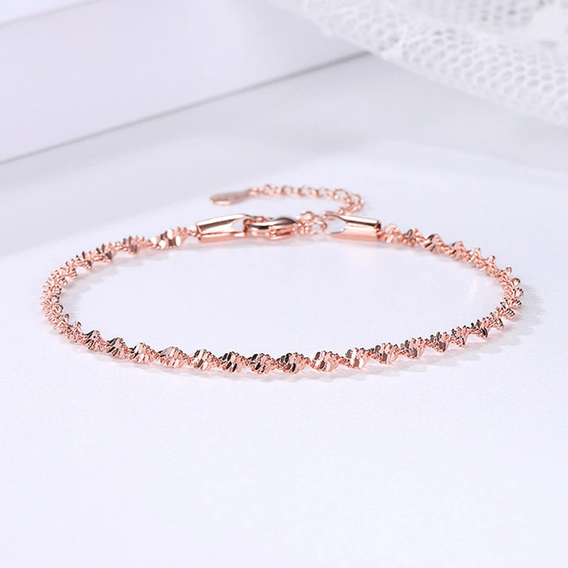 Double Fair Smooth Exquisite Trendy Wave Twisted Grain Bracelet For Women Rose & White Gold Color Fashion Jewelry Gift KBH064