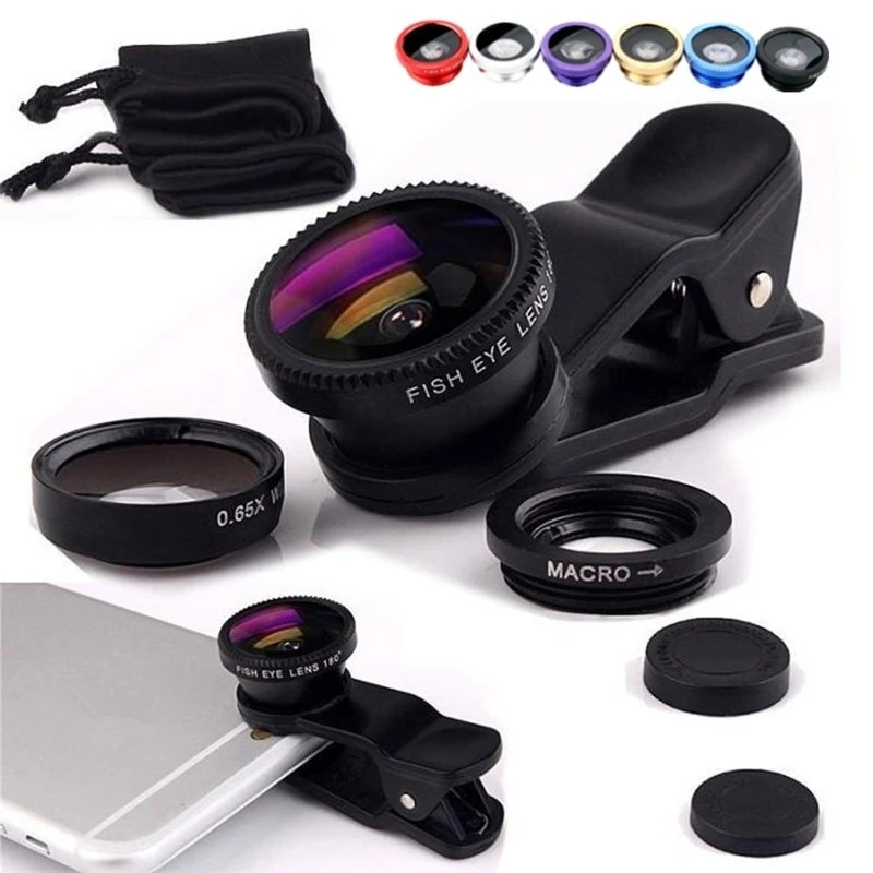 Fish Eye for iPhone Huawei Samsung Xiaomi Telefoon Phone Lens fisheye +wide angle +macro camera lenses  objetivo movil telelens