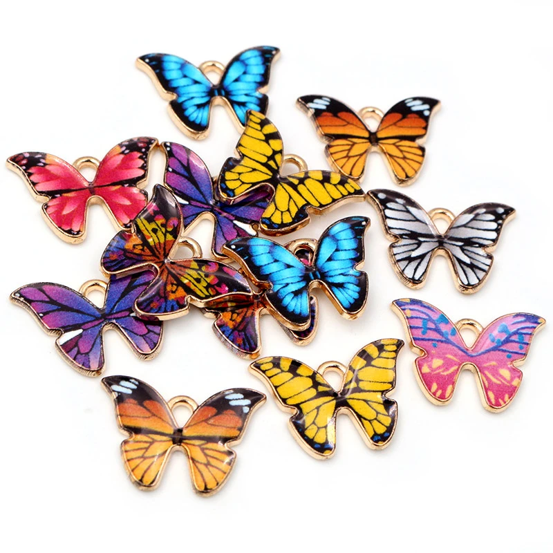10pcs/lot 21x15mm Colorful Butterfly Charms Pendant Enamel Metal Small Charms Necklace Bracelet DIY Jewelry Making Accessories