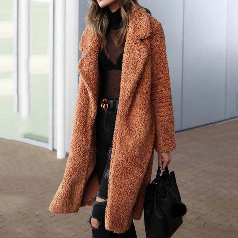 2021 Autumn Long Winter Coat Woman Faux Fur Coat Women Warm Ladies Fur Teddy Jacket Female Plush Teddy Coat  Outwear