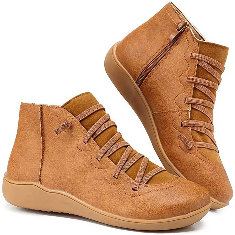 Women Ankle Shoes PU Leather Femme Shoes Cross Strap Lace up Girls Boots Spring Autumn Ladies Boots WJ003